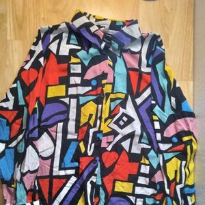 Big Dart Abstract Geometric Color Block Button Down Shirt